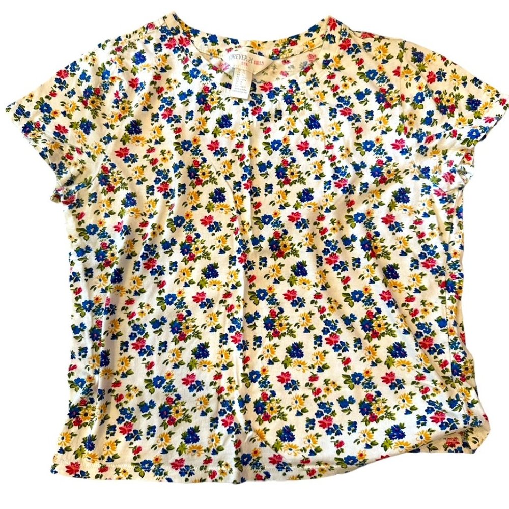 Forever 21 Girls Shortsleeve Tee Floral Print, XL Girls Size, Like New Condition - Picture 1 of 6